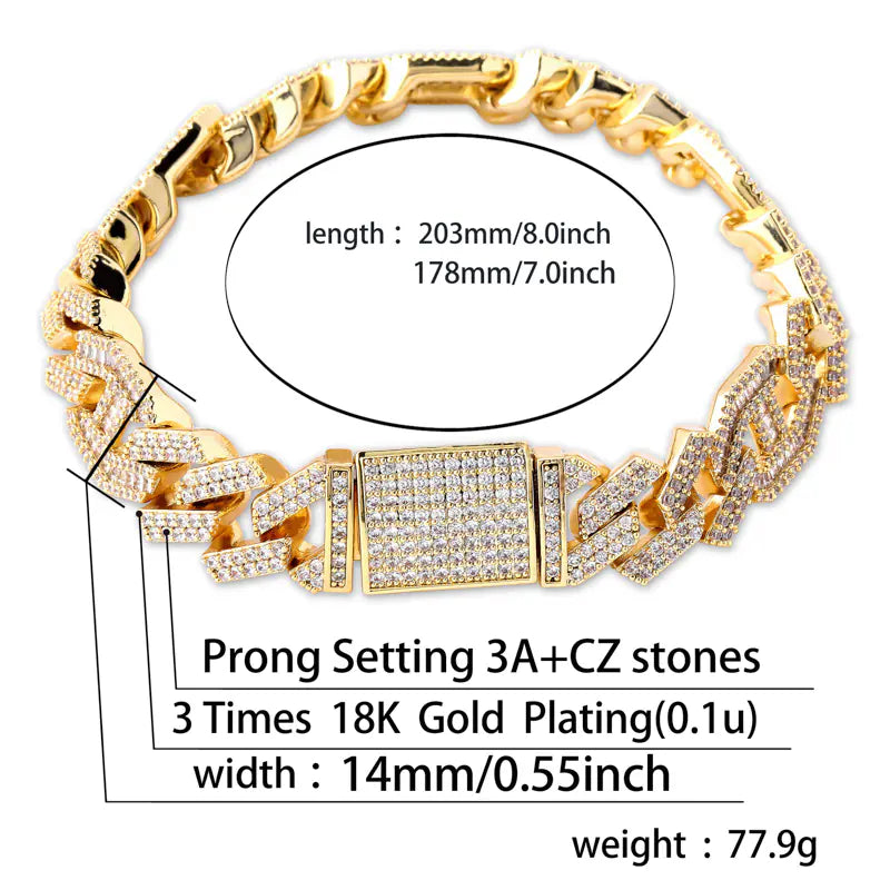 14mm Full Zircon Hip Hop Cuban Chain