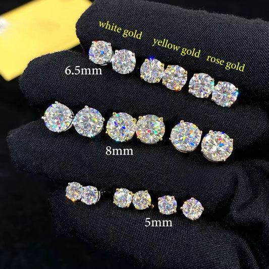 Unisex 925 Sterling Silver Moissanite Studs - Round Cut, All Sizes