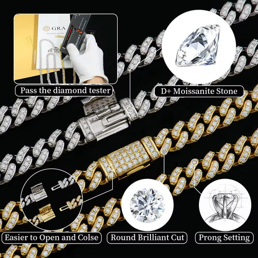 Moissanite Men’s Miami Cuban Link Chain Set
