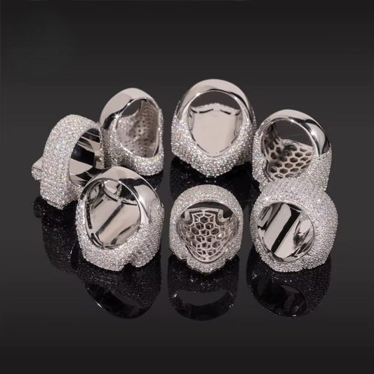 Men's Iced Out Moissanite Ring - 925 Silver Hip Hop Cross Design