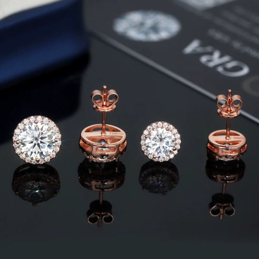 2CT Round Moissanite VVS Halo Stud Earrings