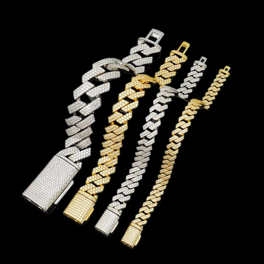 Silver Sharp Angled Cuban Link Chain & Bracelet
