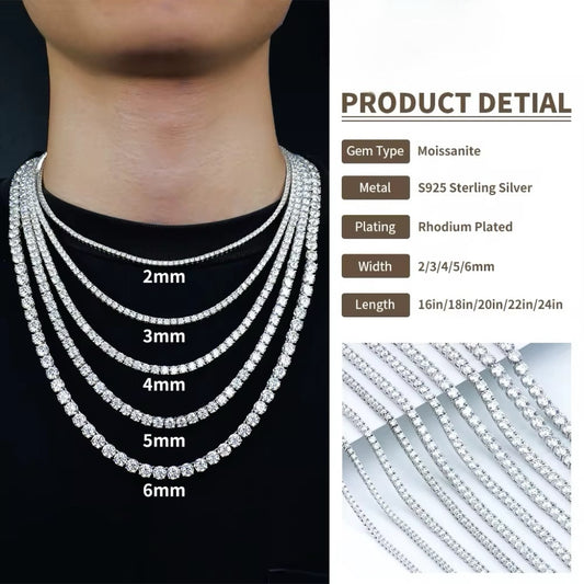 Silver VVS Lab-Grown Moissanite Tennis Necklace