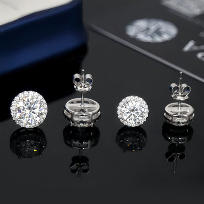 2CT Round Moissanite VVS Halo Stud Earrings
