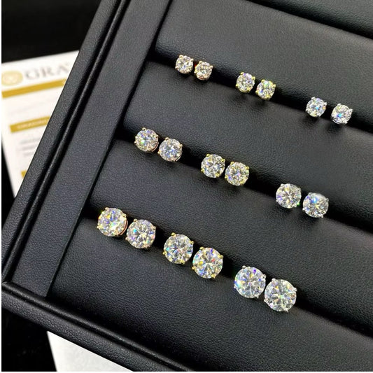 Unisex 925 Sterling Silver Moissanite Studs - Round Cut, All Sizes