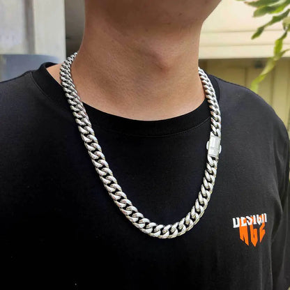 Cuban Chain with Stainless Steel and Zircon Spring Buckle