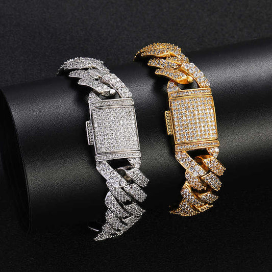 15mm Double Row Zircon Gold-Plated Cuban Link Chain