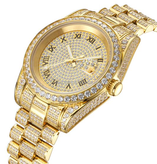 Luxury Moissanite Watch Dial Diameter 40 mm Strap Width 22 mm Men's Masonry Quartz Men's Stainless Steel Watch