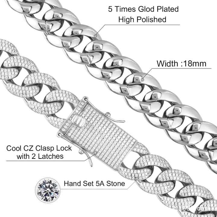 High-Quality Stainless Steel 3A CZ Iced-Out Cuban Link Chain Necklace for Men