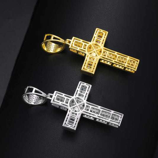 Luxury 925 Sterling Silver VVS Baguette Moissanite Cross Pendant