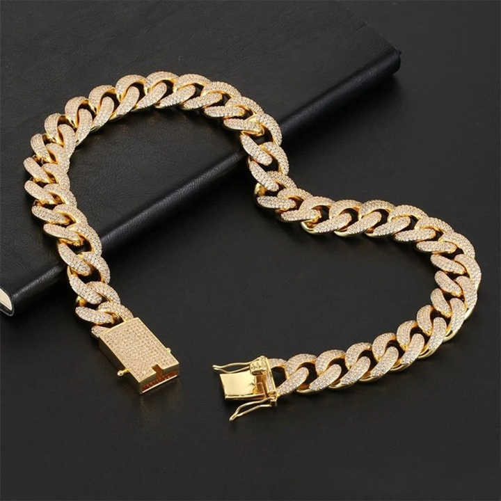 High-Quality Stainless Steel 3A CZ Iced-Out Cuban Link Chain Necklace for Men