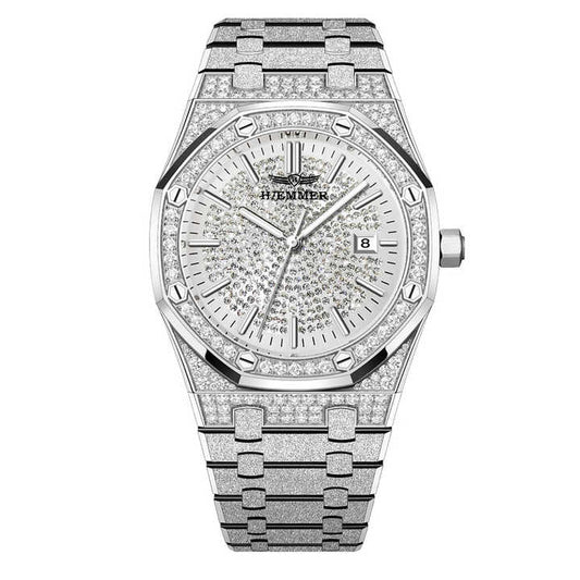 Luxury Men's Gold Stainless Steel Iced-Out Watch