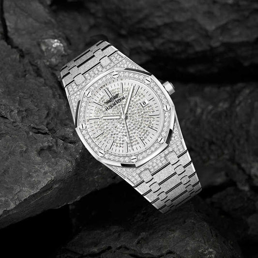 Luxury Men's Gold Stainless Steel Iced-Out Watch