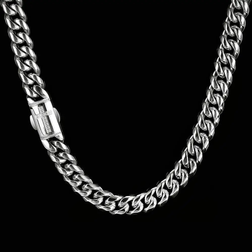 Cuban Chain with Stainless Steel and Zircon Spring Buckle