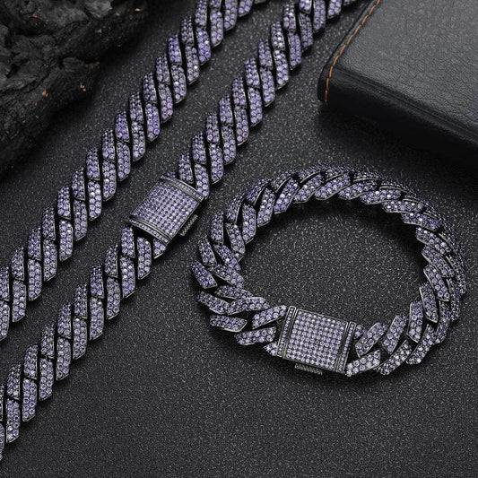 15mm Double Row Zircon Gold-Plated Cuban Link Chain