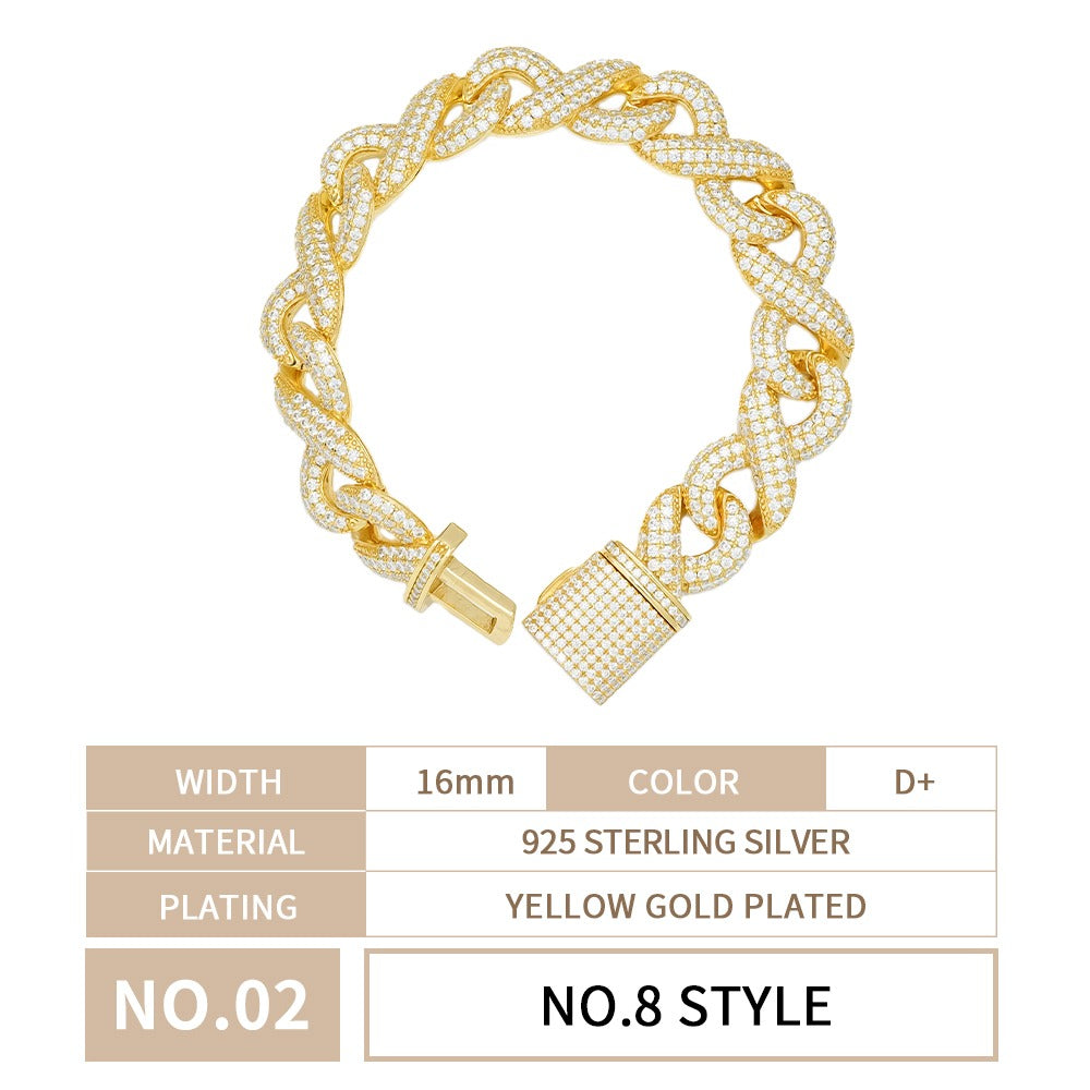 Silver Hip Hop 16mm No.8 Cuban Link Bracelet