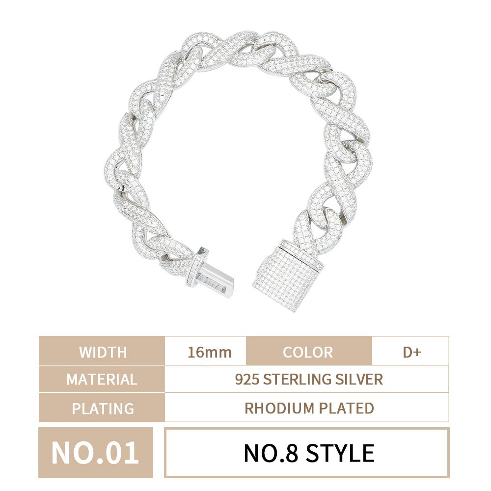 Silver Hip Hop 16mm No.8 Cuban Link Bracelet