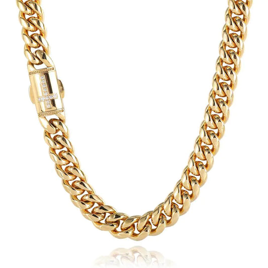 Cuban Chain with Stainless Steel and Zircon Spring Buckle
