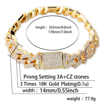 14mm Full Zircon Hip Hop Cuban Chain